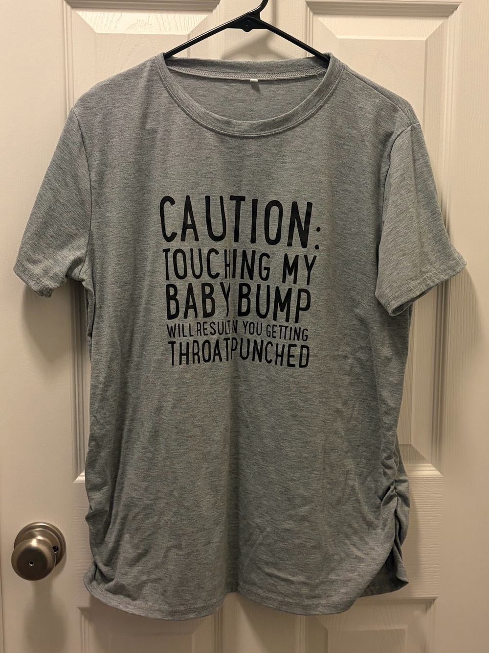 Grey Graphic Maternity Tee - "Caution: Touching My Babybump"